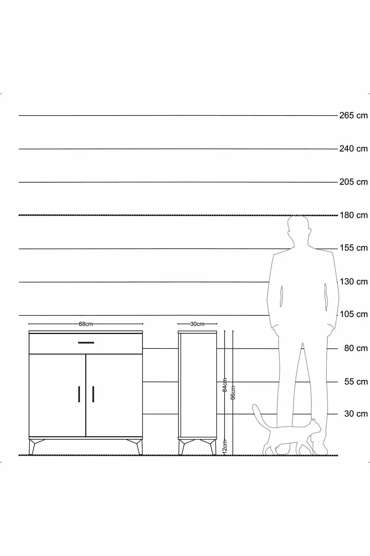 Arges Şifonyer 2 Raflı Tek Çekmeceli 2 Kapaklı 88x30x96 - S04M059V5A