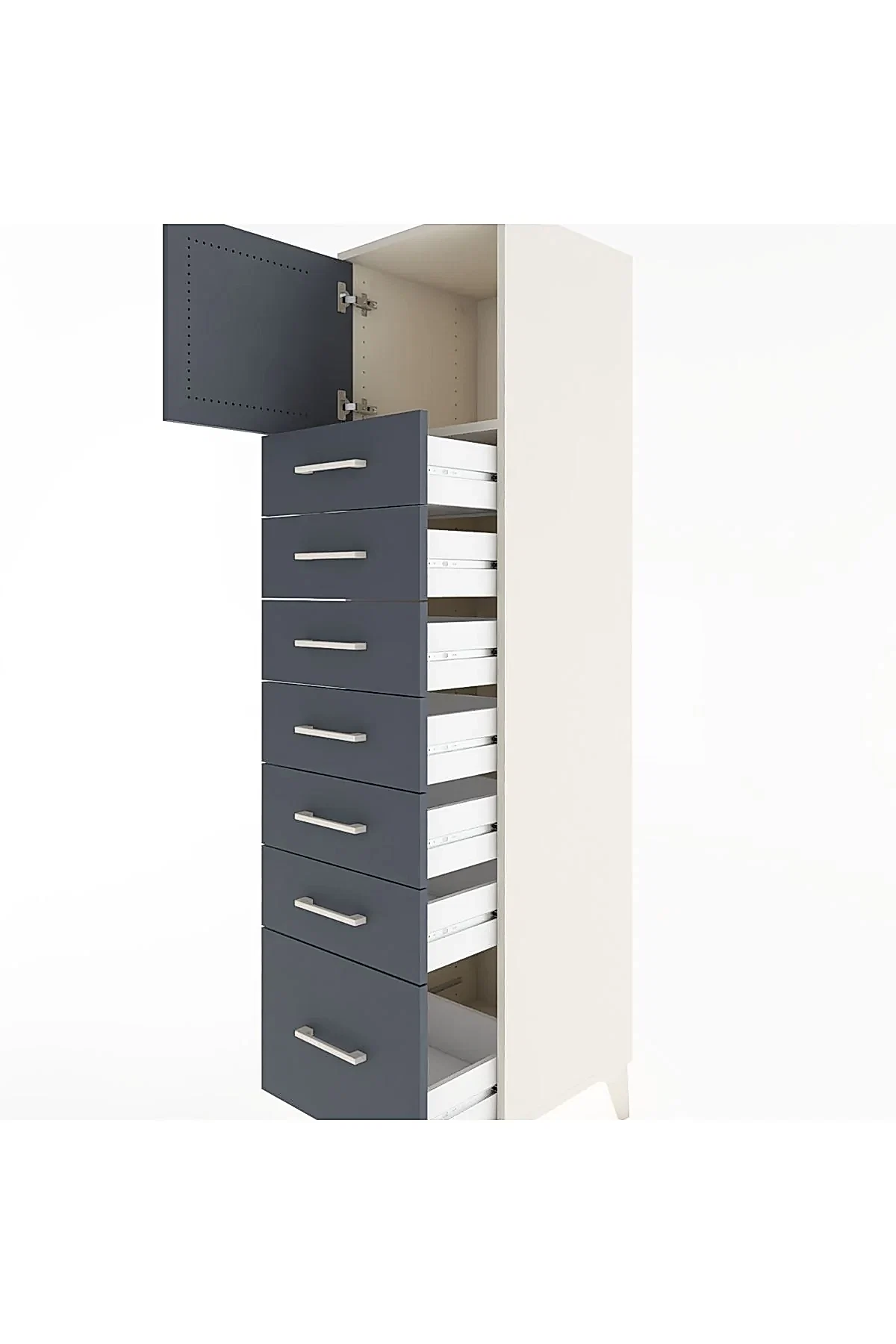 Hyperion Dolap Tek Raflı 7 Çekmeceli Tek Kapaklı 44x44x182 - S55M010V2B