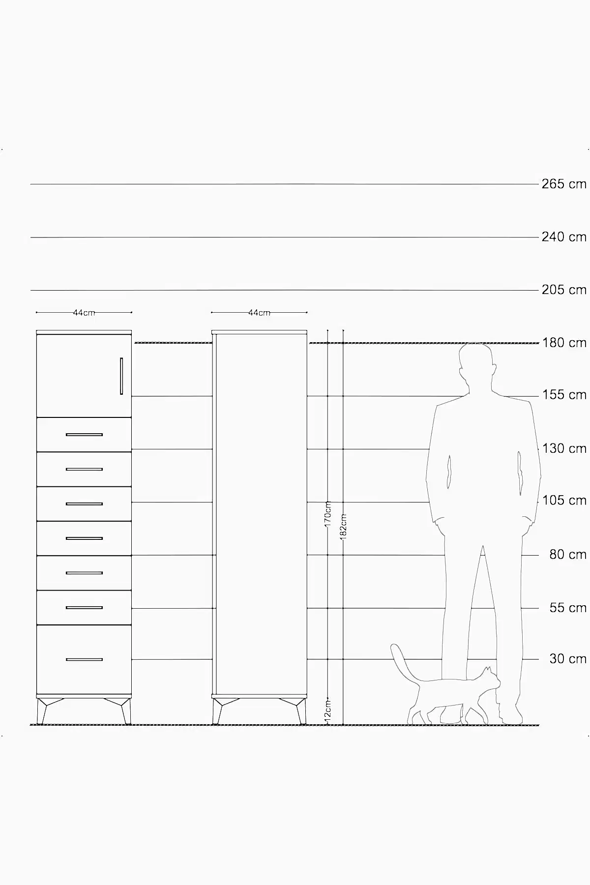 Hyperion Dolap Tek Raflı 7 Çekmeceli Tek Kapaklı 44x44x182 - S55M010V4B
