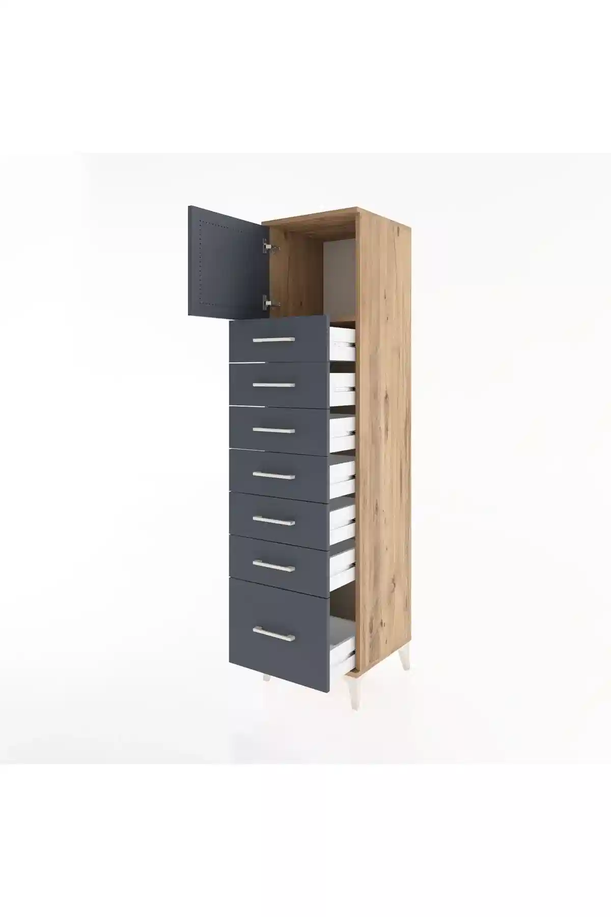 Hyperion Dolap Tek Raflı 7 Çekmeceli Tek Kapaklı 44x44x182 - S55M010V8B