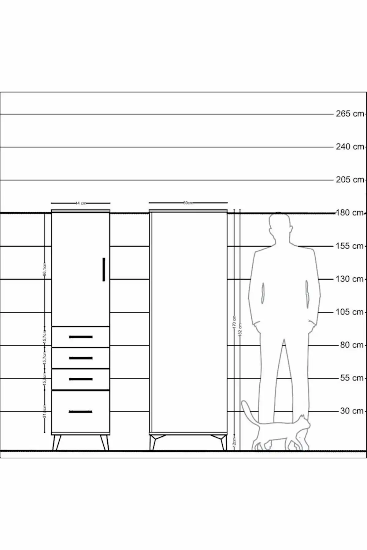 Kronos Dolap 2 Raflı 4 Çekmeceli Tek Kapaklı 44x59x182 - S88M013V1C