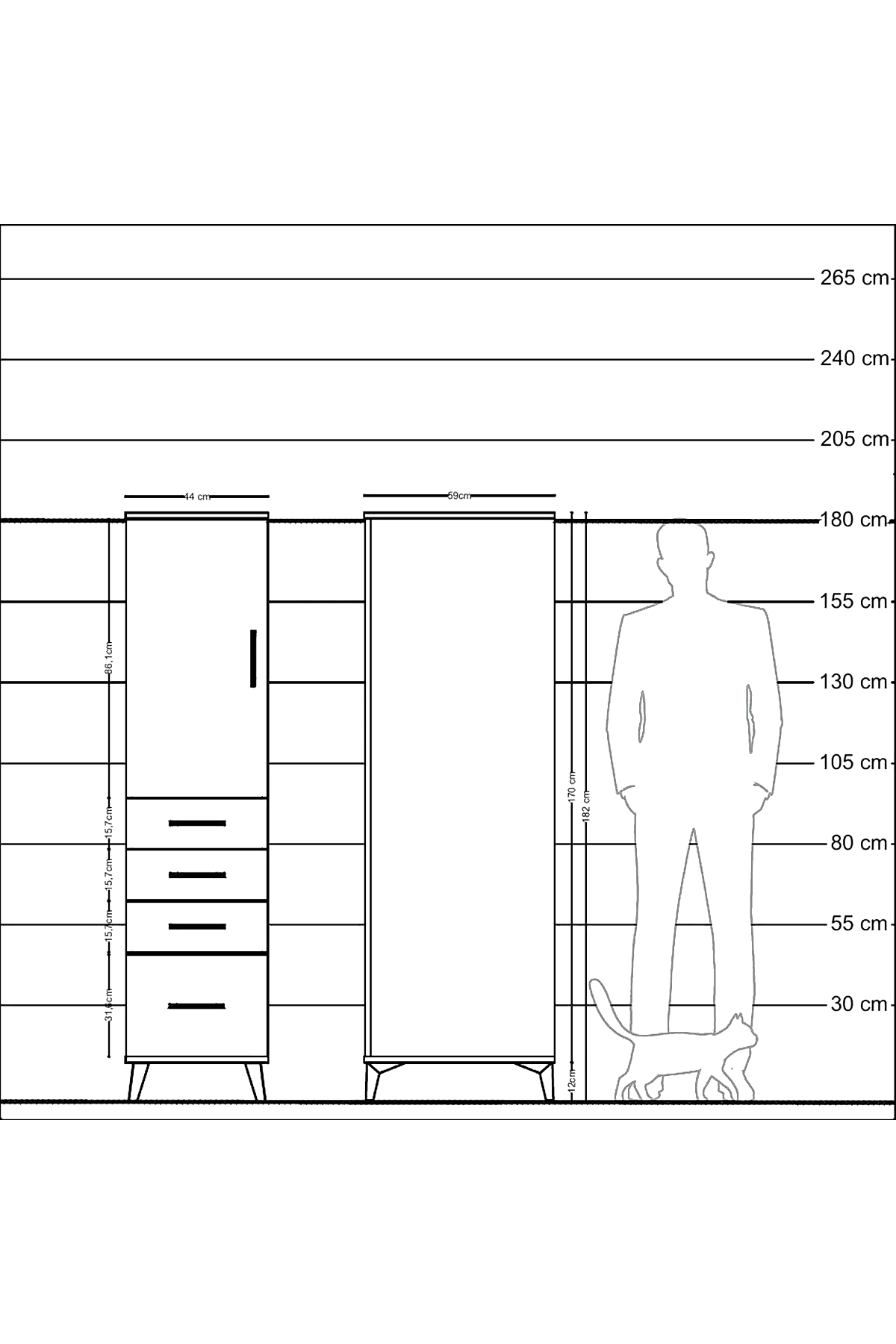 Kronos Dolap 2 Raflı 4 Çekmeceli Tek Kapaklı 44x59x182 - S88M013V3C