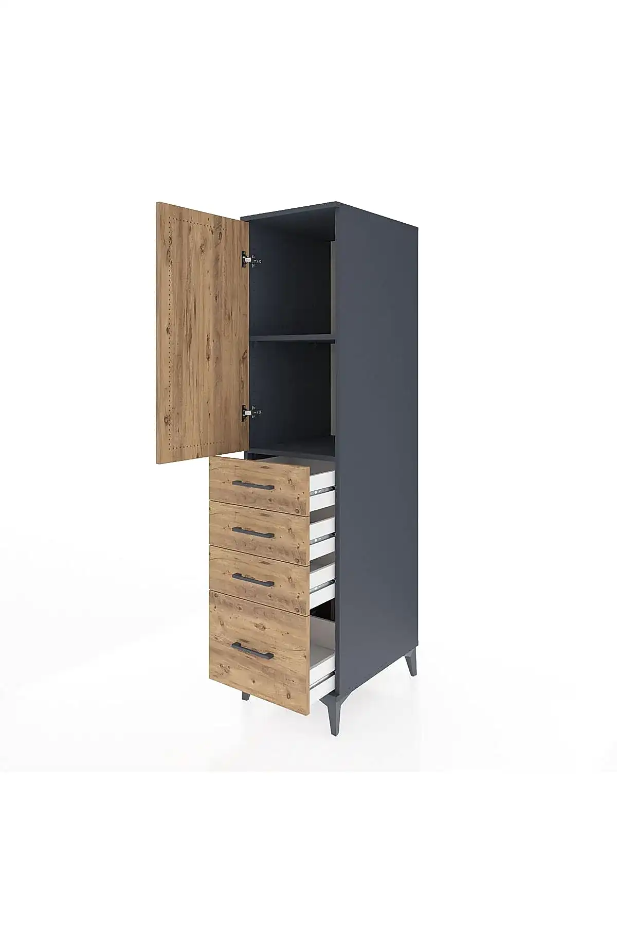 Kronos Dolap 2 Raflı 4 Çekmeceli Tek Kapaklı 44x59x182 - S88M013V6C