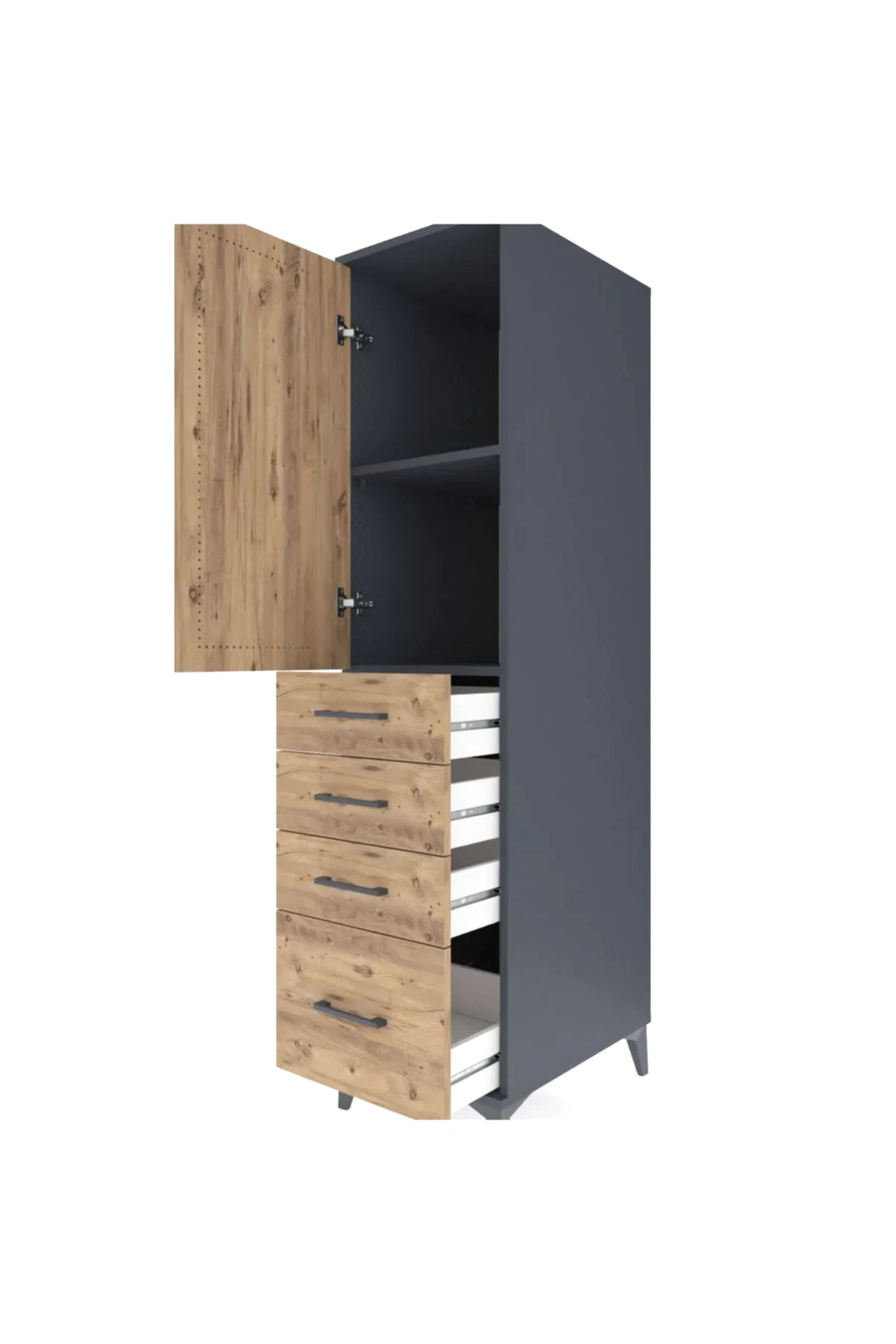 Kronos Dolap 2 Raflı 4 Çekmeceli Tek Kapaklı 44x59x182 - S88M013V6C