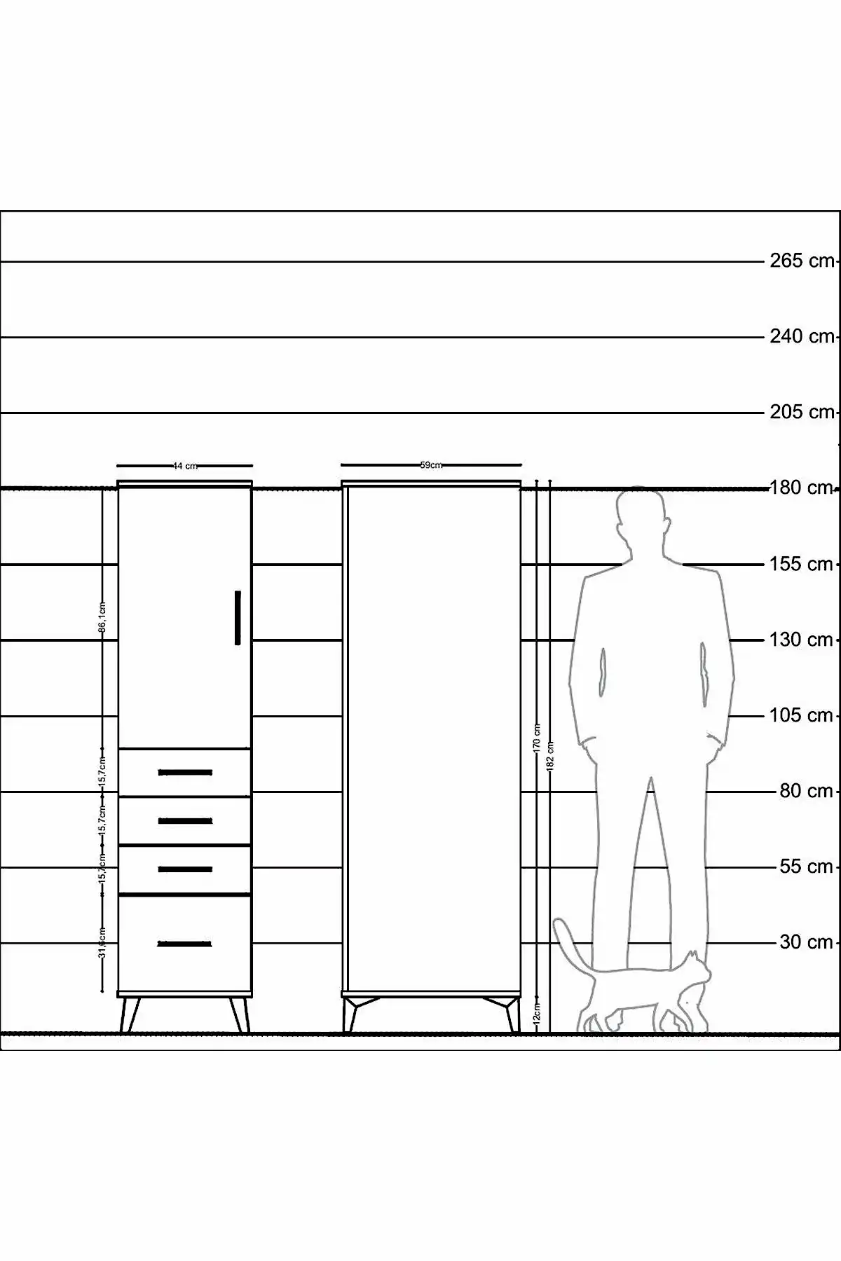 Kronos Dolap 2 Raflı 4 Çekmeceli Tek Kapaklı 44x59x182 - S88M013V7C
