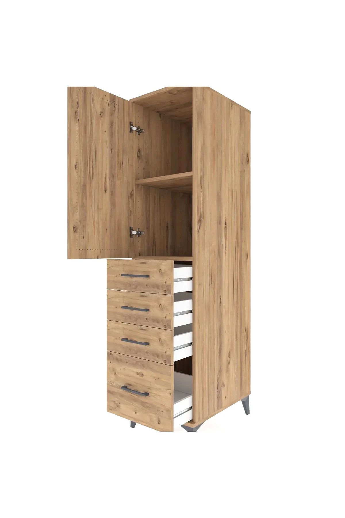 Kronos Dolap 2 Raflı 4 Çekmeceli Tek Kapaklı 44x59x182 - S88M013V9C