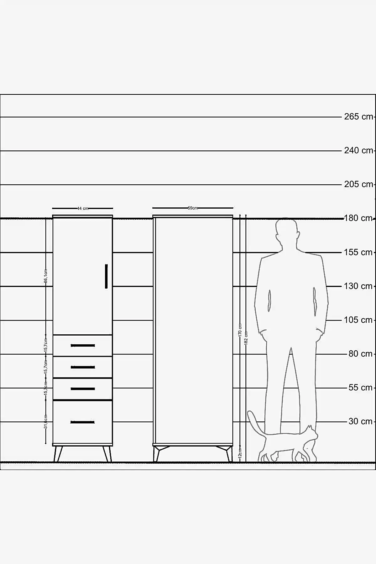 Kronos Dolap 2 Raflı 4 Çekmeceli Tek Kapaklı 44x59x182 - S88M013V9C