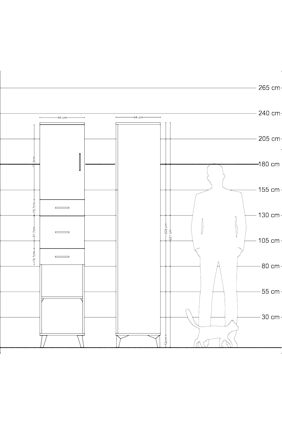 Hyperion Dolap 3 Raflı 3 Çekmeceli Tek Kapaklı 44x44x221 - S61M225V2B