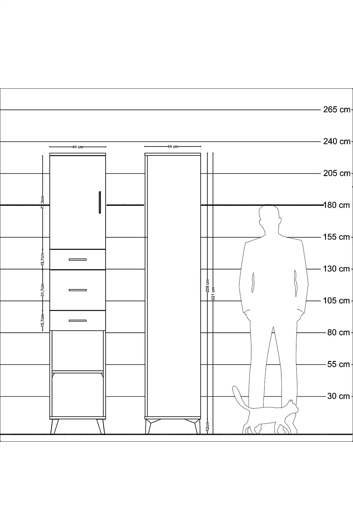 Hyperion Dolap 3 Raflı 3 Çekmeceli Tek Kapaklı 44x44x221 - S61M225V3B