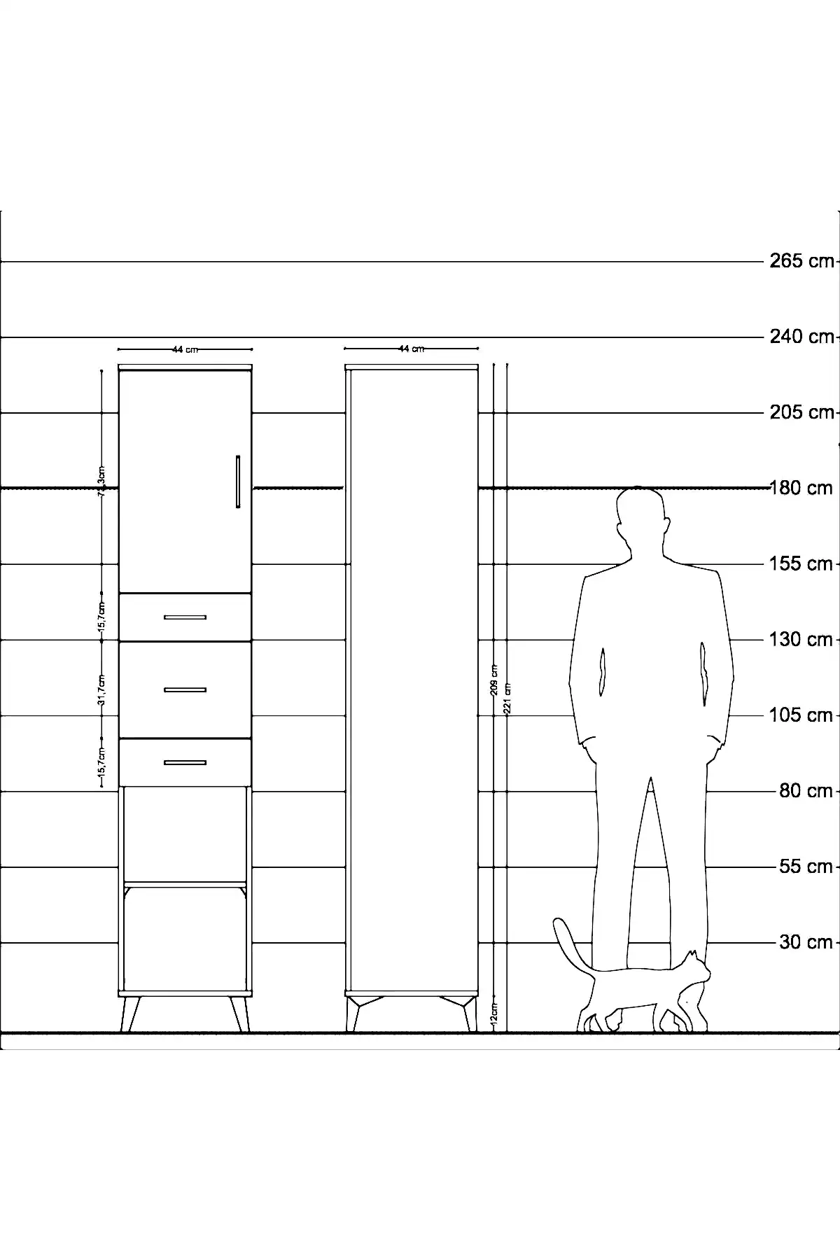 Hyperion Dolap 3 Raflı 3 Çekmeceli Tek Kapaklı 44x44x221 - S61M225V4B