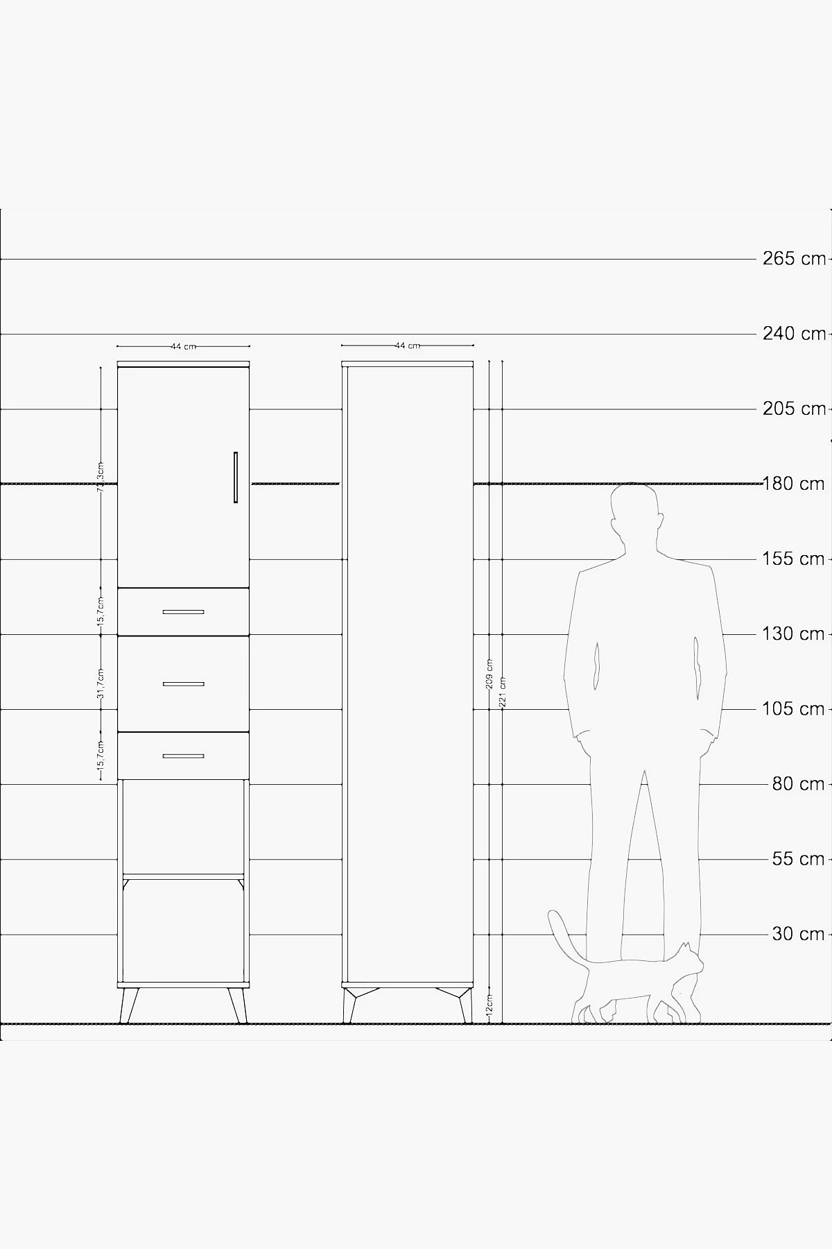 Hyperion Dolap 3 Raflı 3 Çekmeceli Tek Kapaklı 44x44x221 - S61M225V6B