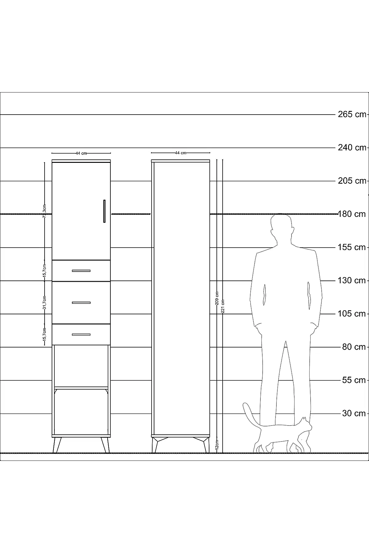 Hyperion Dolap 3 Raflı 3 Çekmeceli Tek Kapaklı 44x44x221 - S61M225V7B