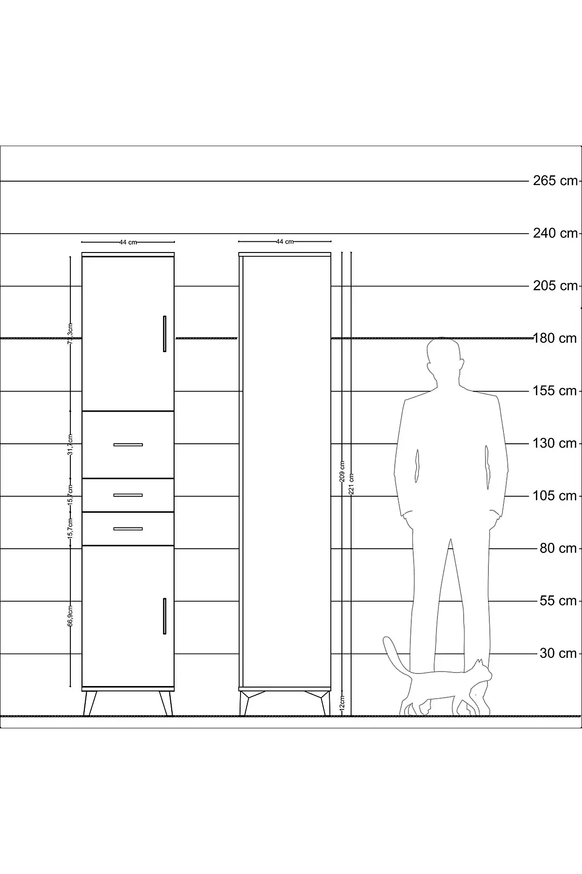 Hyperion Dolap 3 Raflı 3 Çekmeceli 2 Kapaklı 44x44x221 - S61M227V1B
