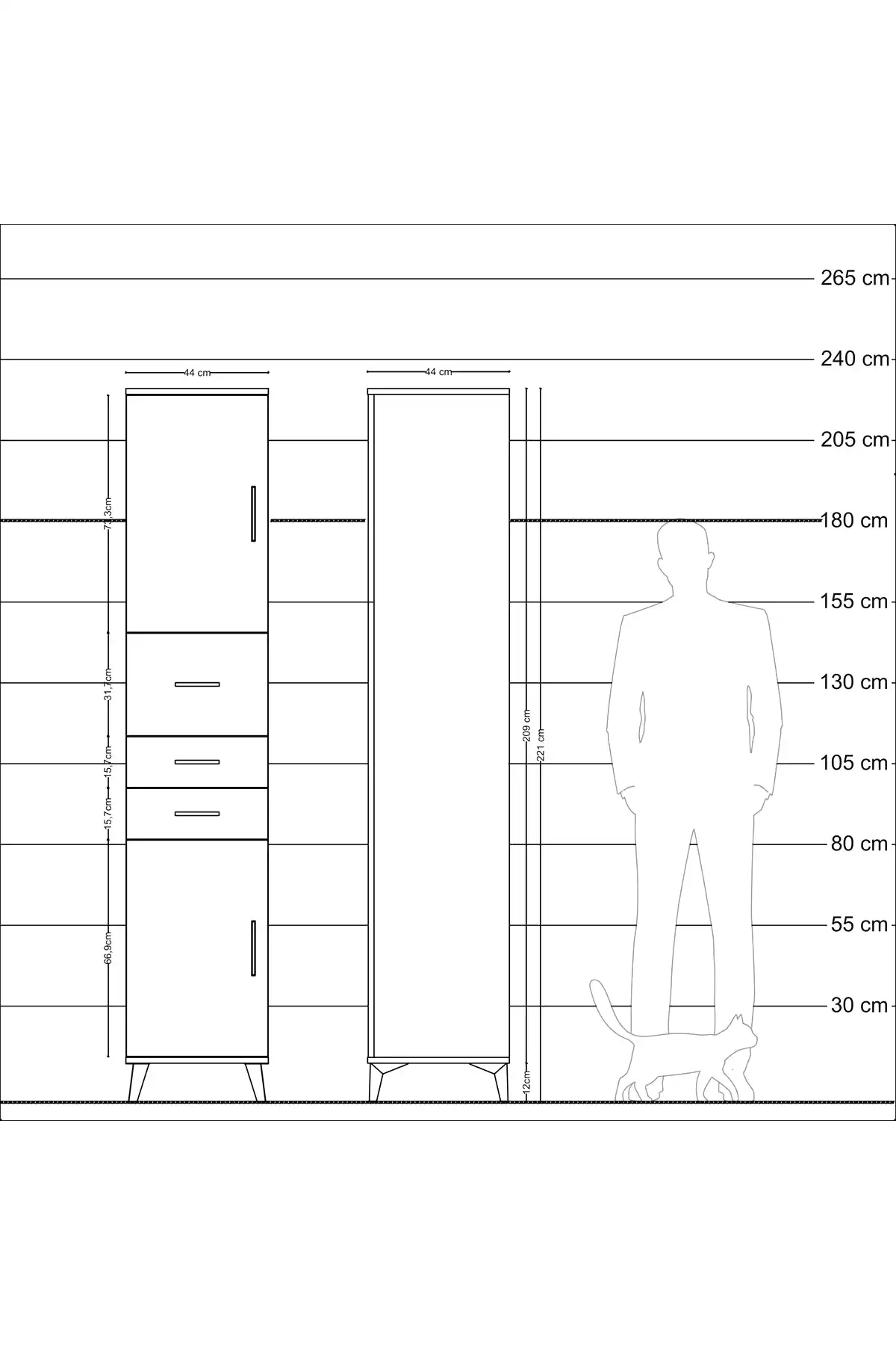 Hyperion Dolap 3 Raflı 3 Çekmeceli 2 Kapaklı 44x44x221 - S61M227V3B