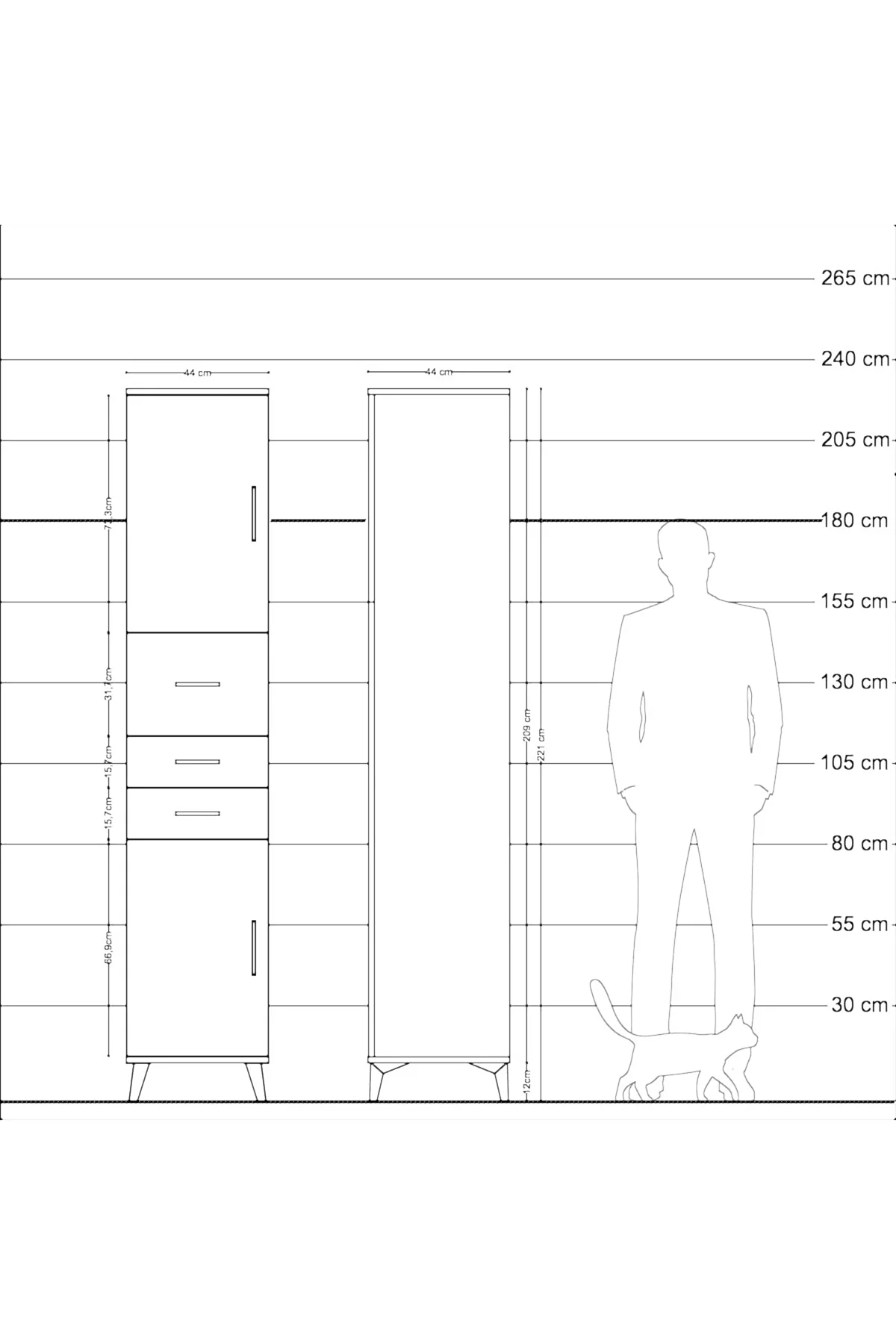 Hyperion Dolap 3 Raflı 3 Çekmeceli 2 Kapaklı 44x44x221 - S61M227V5B