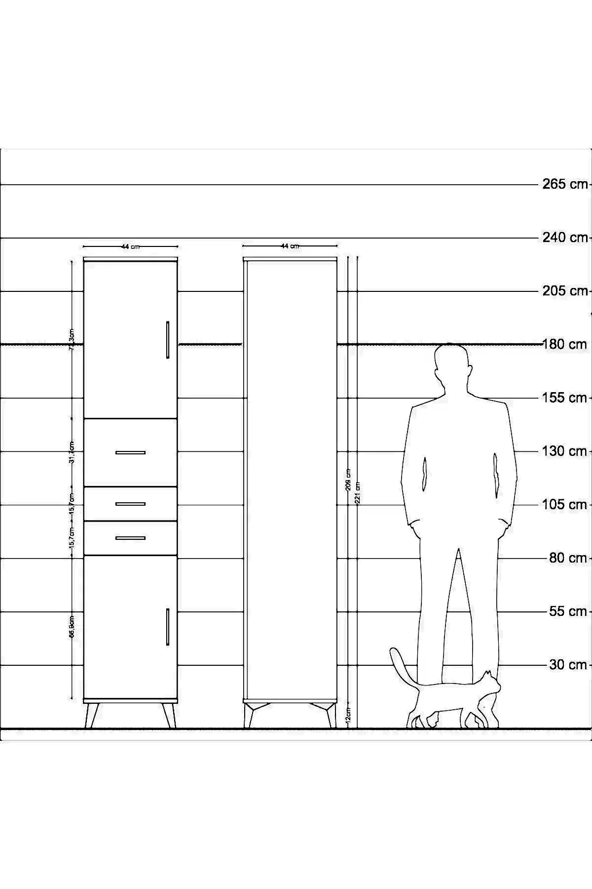 Hyperion Dolap 3 Raflı 3 Çekmeceli 2 Kapaklı 44x44x221 - S61M227V6B