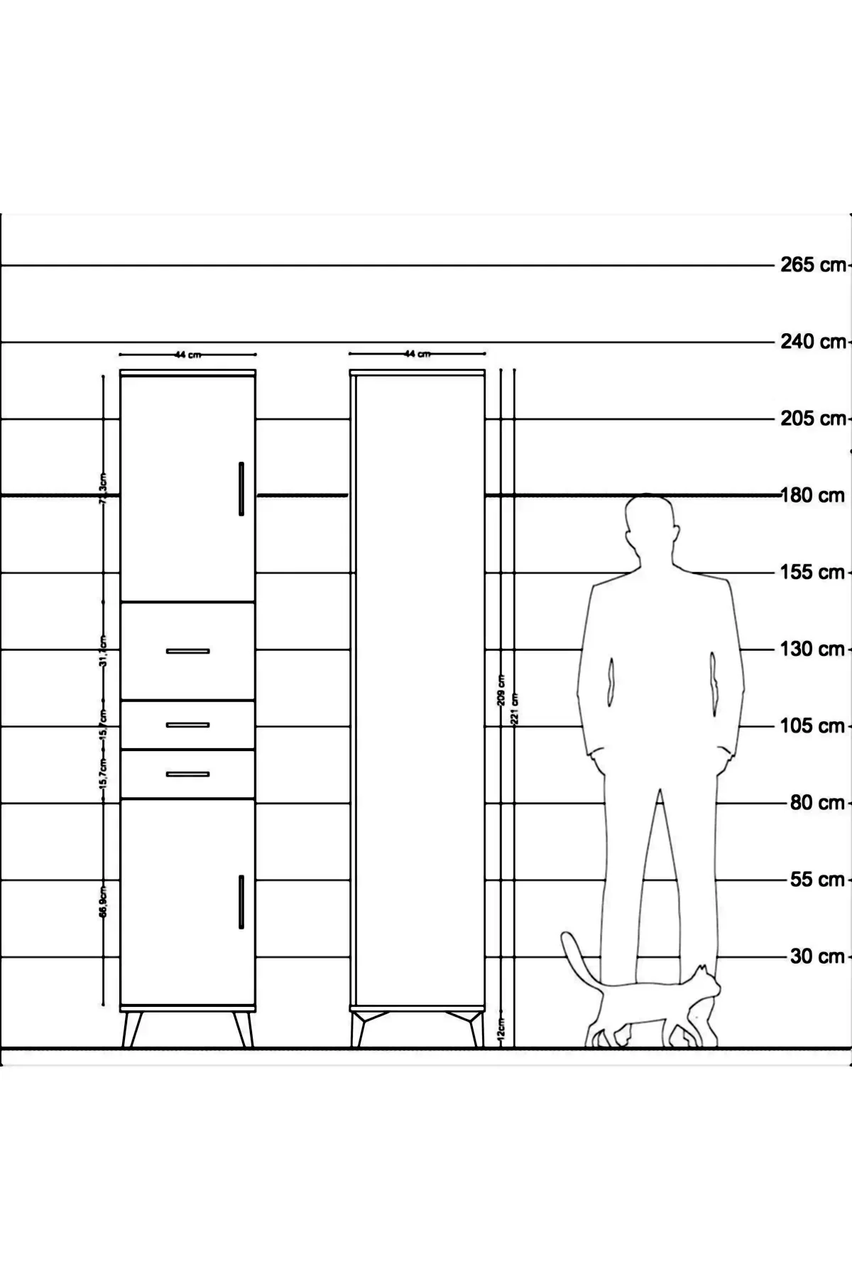 Hyperion Dolap 3 Raflı 3 Çekmeceli 2 Kapaklı 44x44x221 - S61M227V7B
