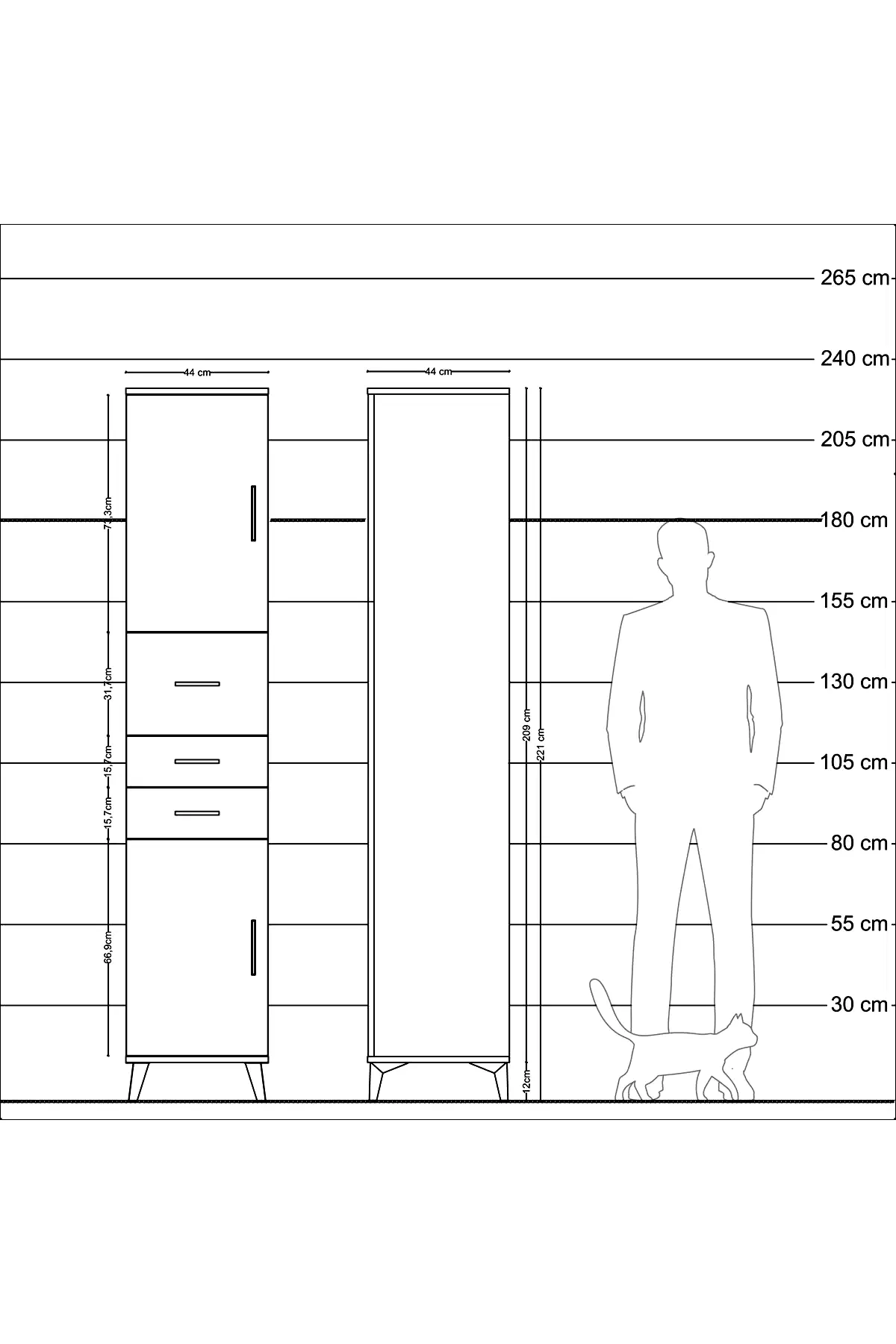 Hyperion Dolap 3 Raflı 3 Çekmeceli 2 Kapaklı 44x44x221 - S61M227V8B