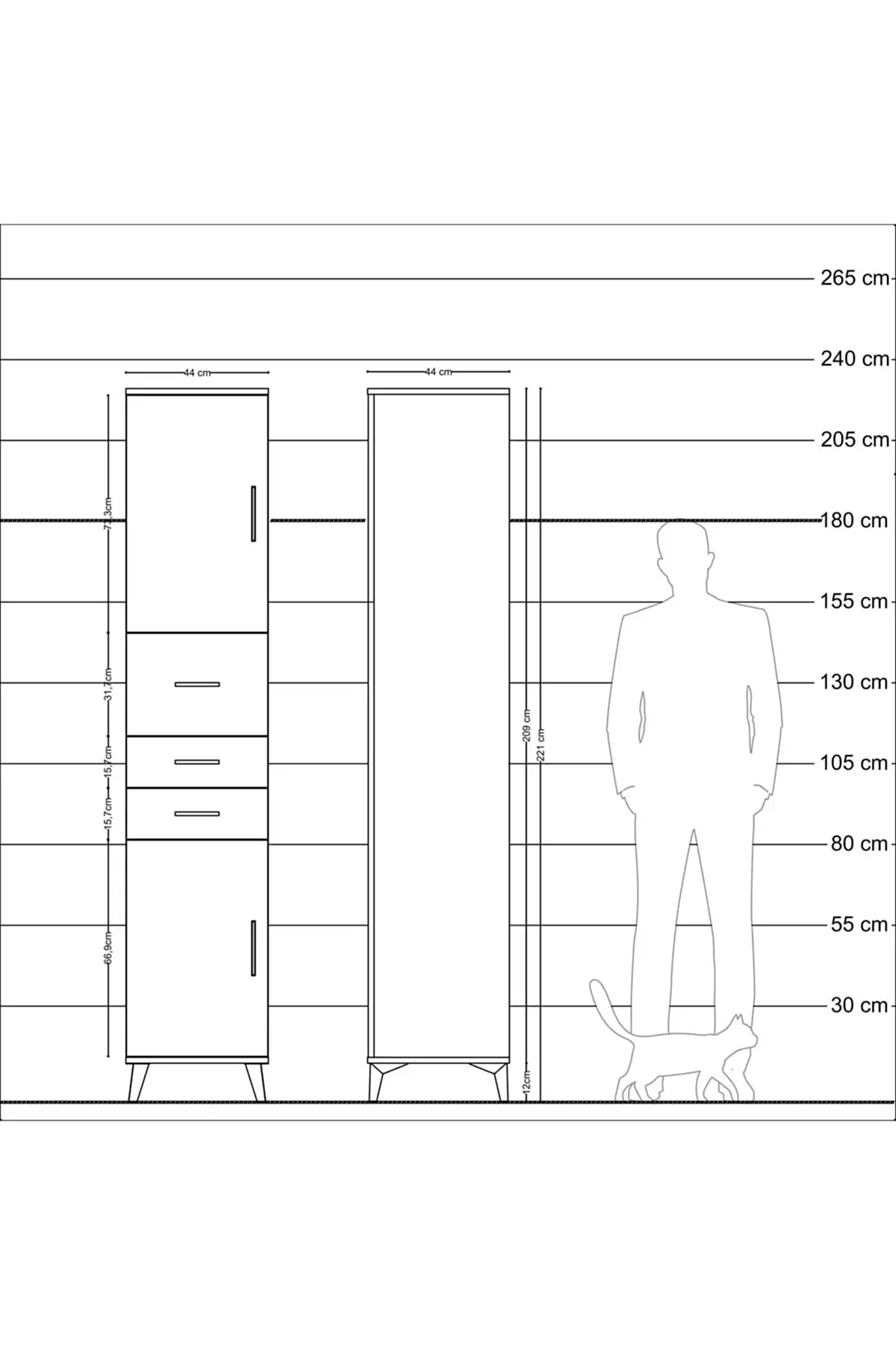 Hyperion Dolap 3 Raflı 3 Çekmeceli 2 Kapaklı 44x44x221 - S61M227V9B