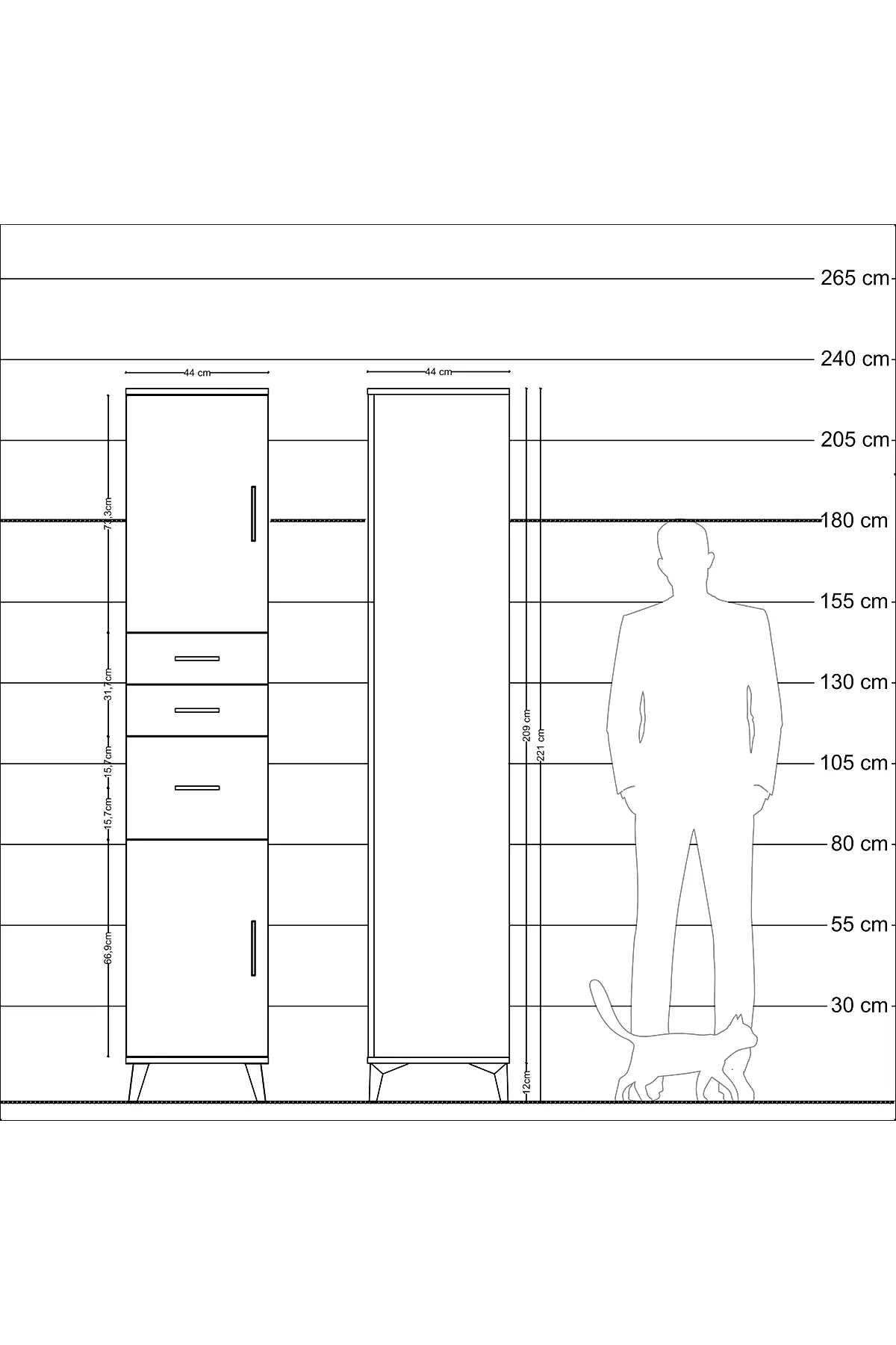 Hyperion Dolap 3 Raflı 3 Çekmeceli 2 Kapaklı 44x44x221 - S61M230V1B