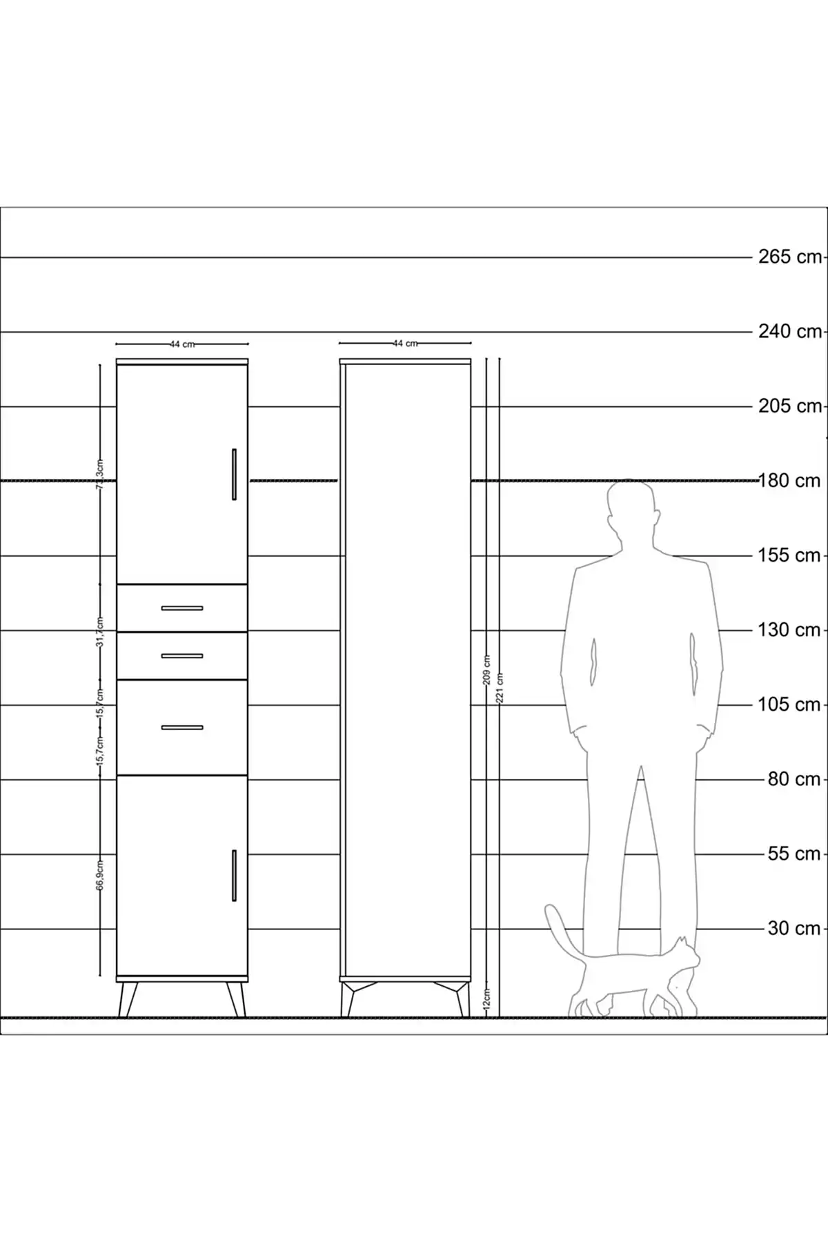 Hyperion Dolap 3 Raflı 3 Çekmeceli 2 Kapaklı 44x44x221 - S61M230V3B
