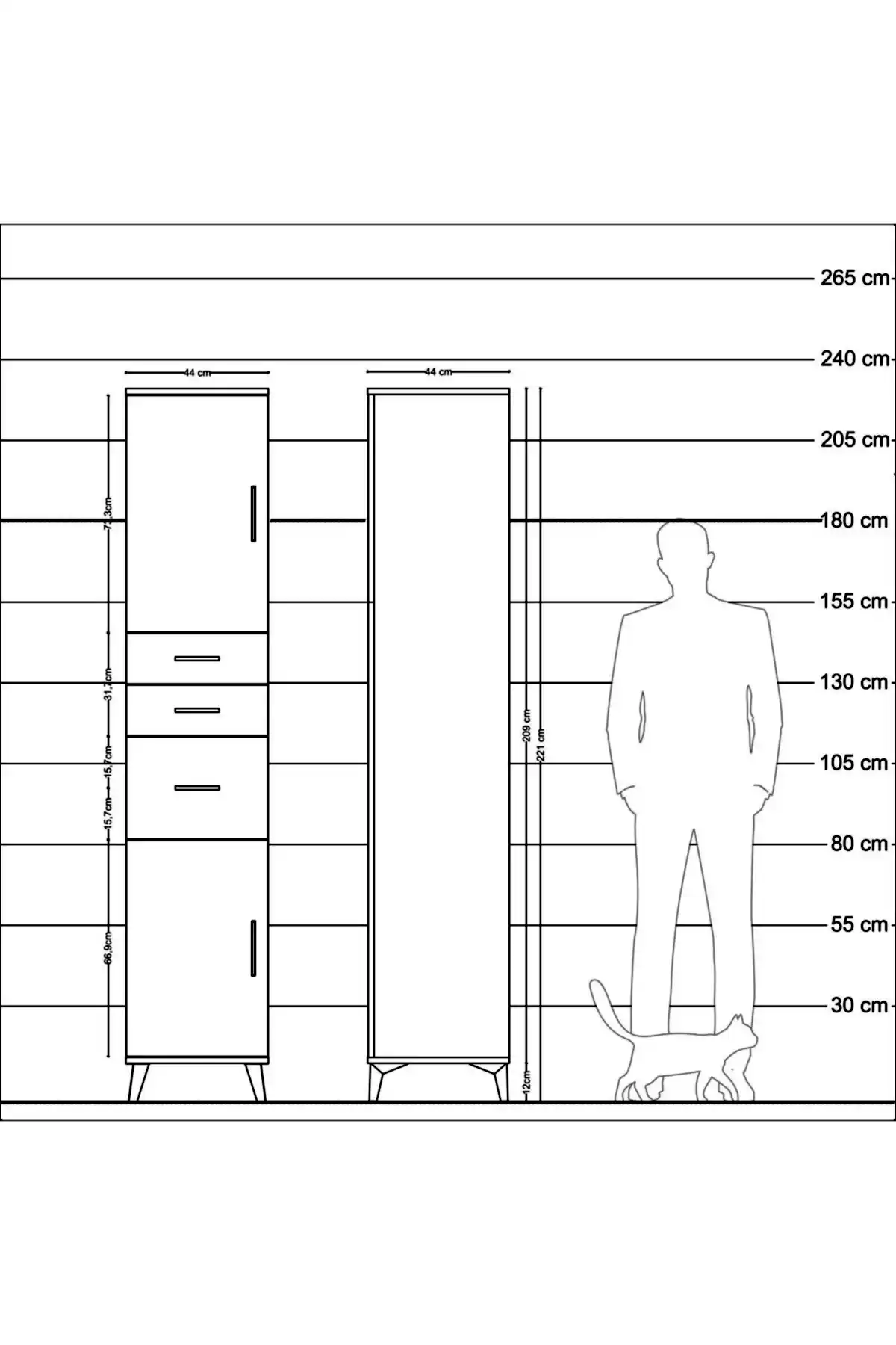 Hyperion Dolap 3 Raflı 3 Çekmeceli 2 Kapaklı 44x44x221 - S61M230V4B