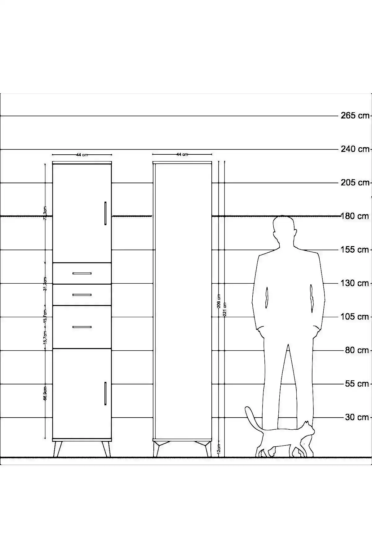 Hyperion Dolap 3 Raflı 3 Çekmeceli 2 Kapaklı 44x44x221 - S61M230V5B