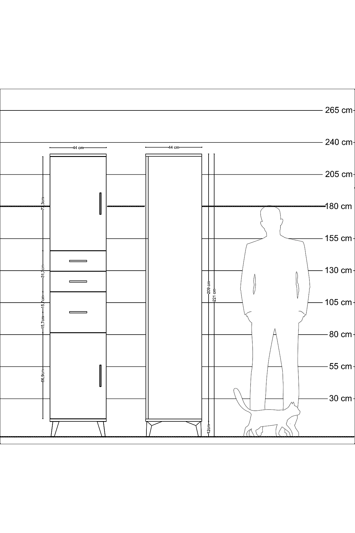 Hyperion Dolap 3 Raflı 3 Çekmeceli 2 Kapaklı 44x44x221 - S61M230V6B