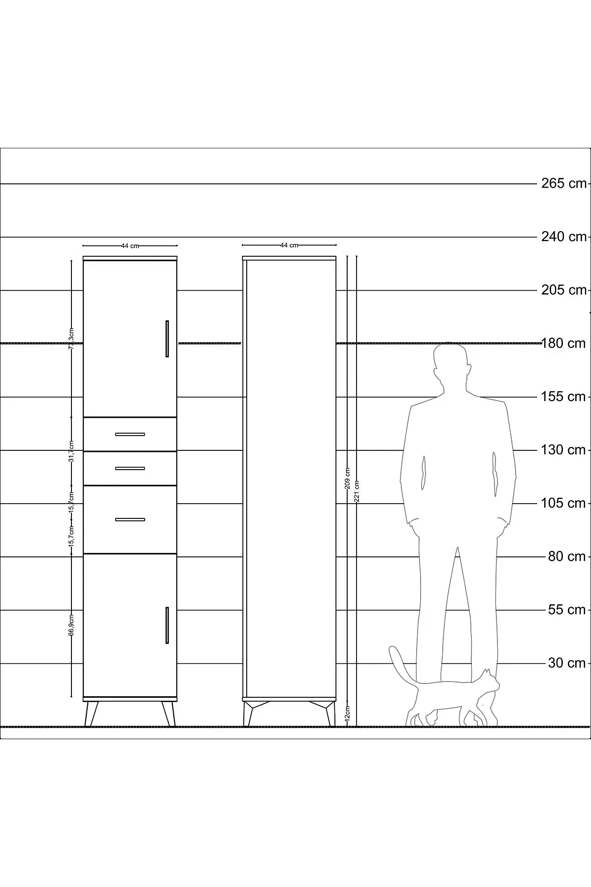 Hyperion Dolap 3 Raflı 3 Çekmeceli 2 Kapaklı 44x44x221 - S61M230V7B