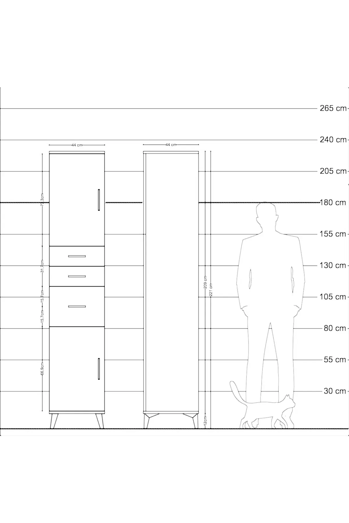 Hyperion Dolap 3 Raflı 3 Çekmeceli 2 Kapaklı 44x44x221 - S61M230V8B
