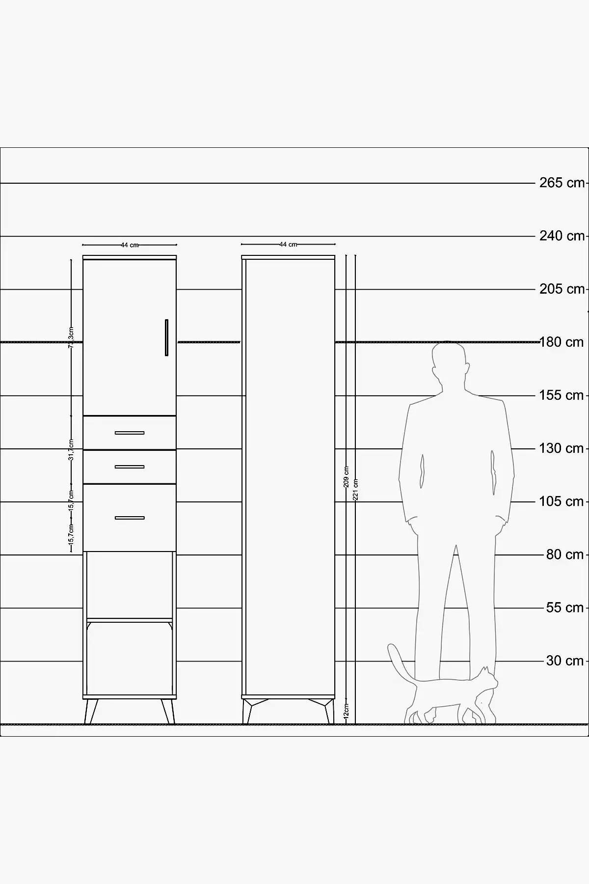 Hyperion Dolap 3 Raflı 3 Çekmeceli Tek Kapaklı 44x44x221 - S61M231V1B