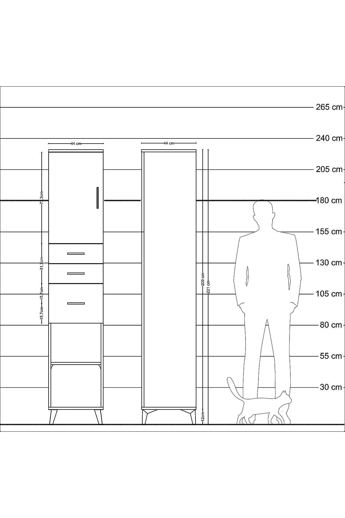 Hyperion Dolap 3 Raflı 3 Çekmeceli Tek Kapaklı 44x44x221 - S61M231V2B