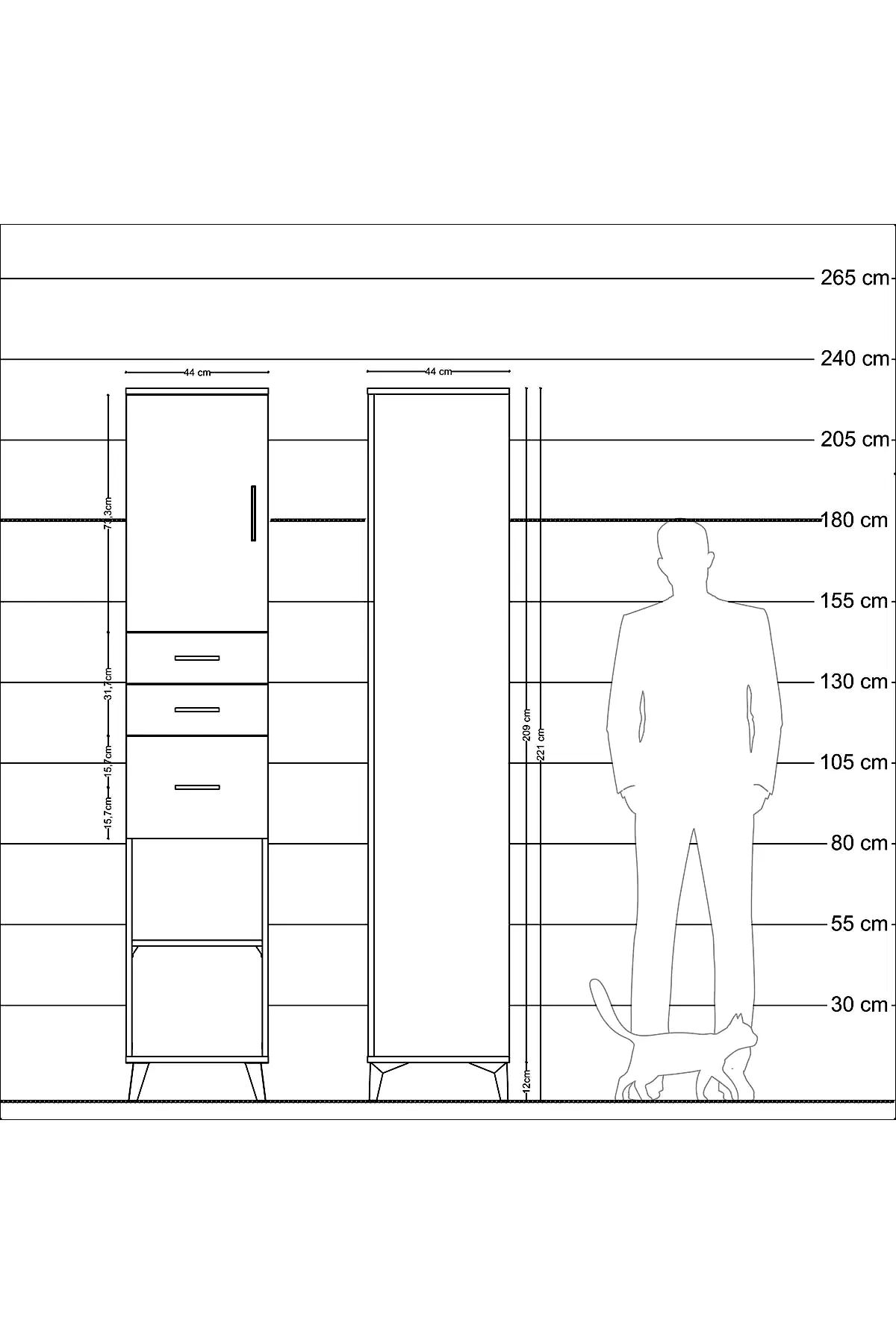 Hyperion Dolap 3 Raflı 3 Çekmeceli Tek Kapaklı 44x44x221 - S61M231V6B