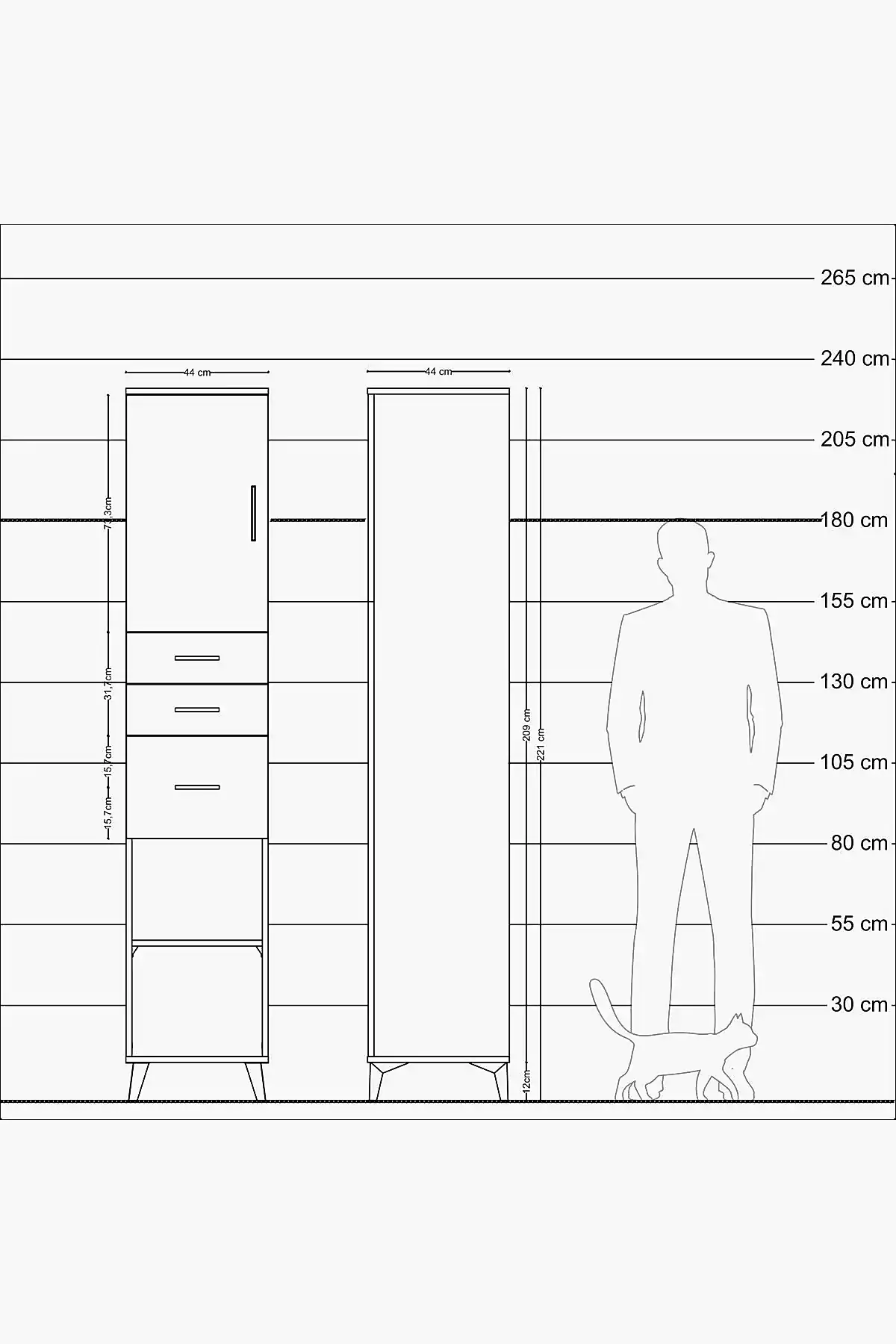 Hyperion Dolap 3 Raflı 3 Çekmeceli Tek Kapaklı 44x44x221 - S61M231V7B