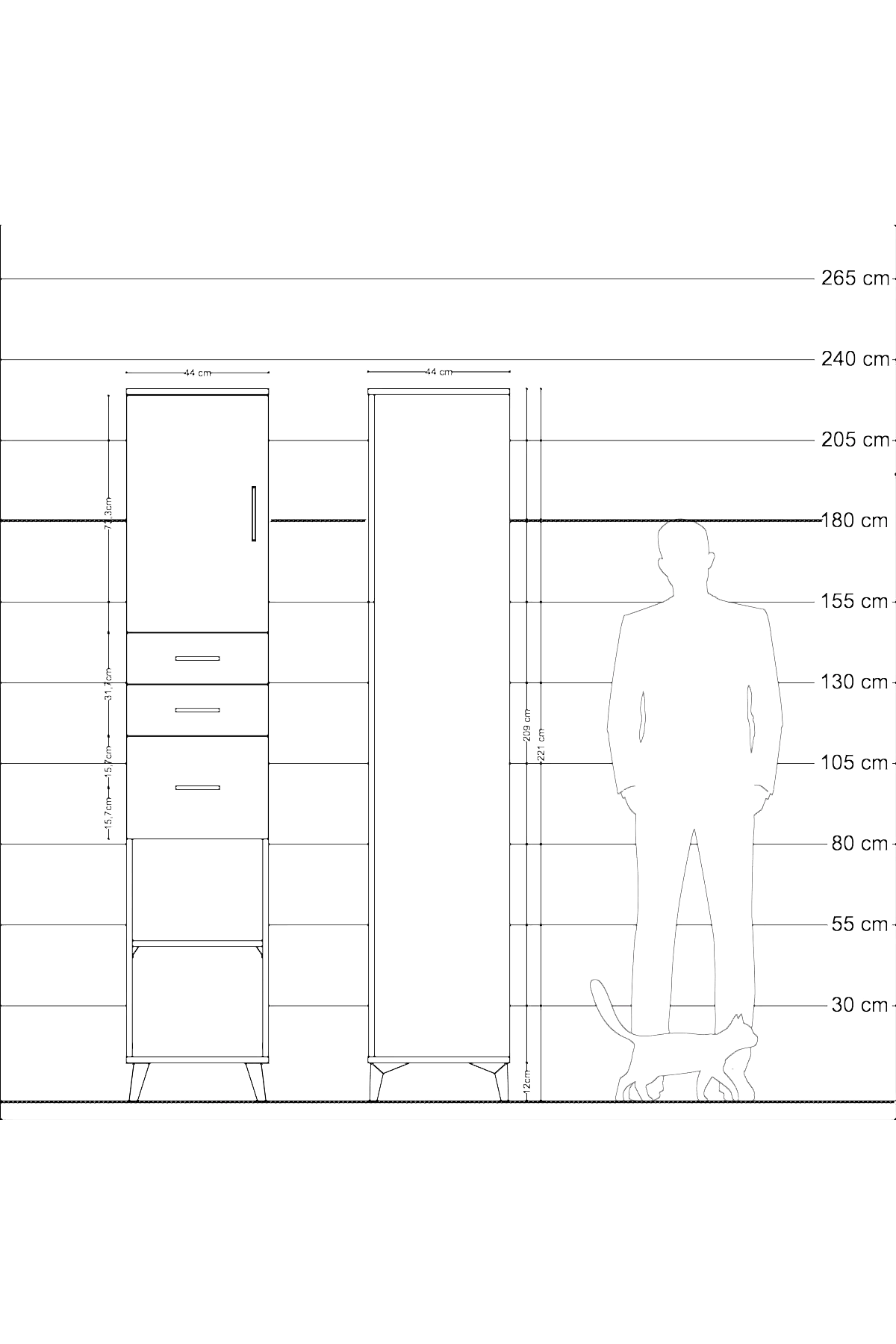 Hyperion Dolap 3 Raflı 3 Çekmeceli Tek Kapaklı 44x44x221 - S61M231V9B
