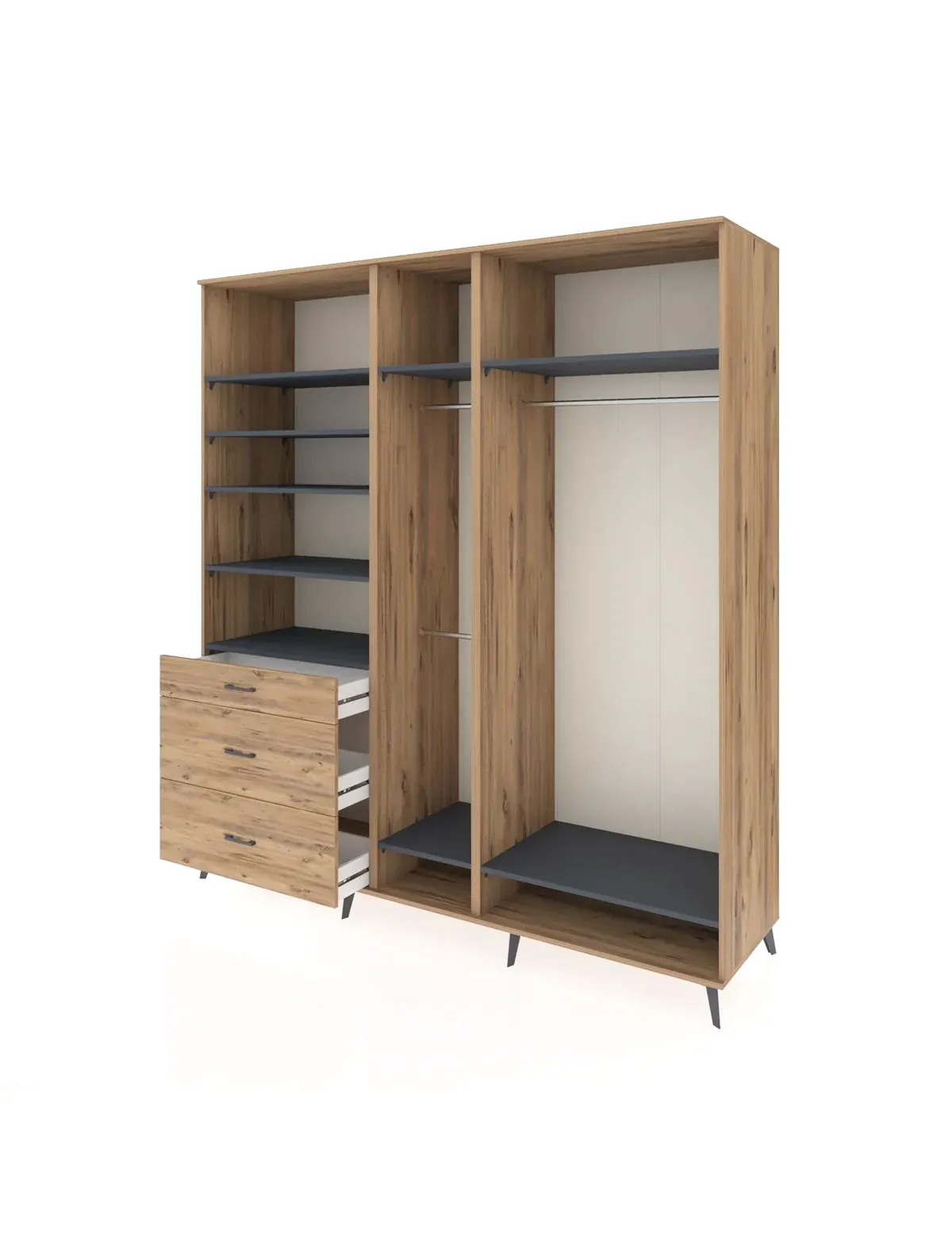 Kronos Dolap 9 Raflı 3 Çekmeceli 3 Askılı 220x59x243 - S784M038V27C