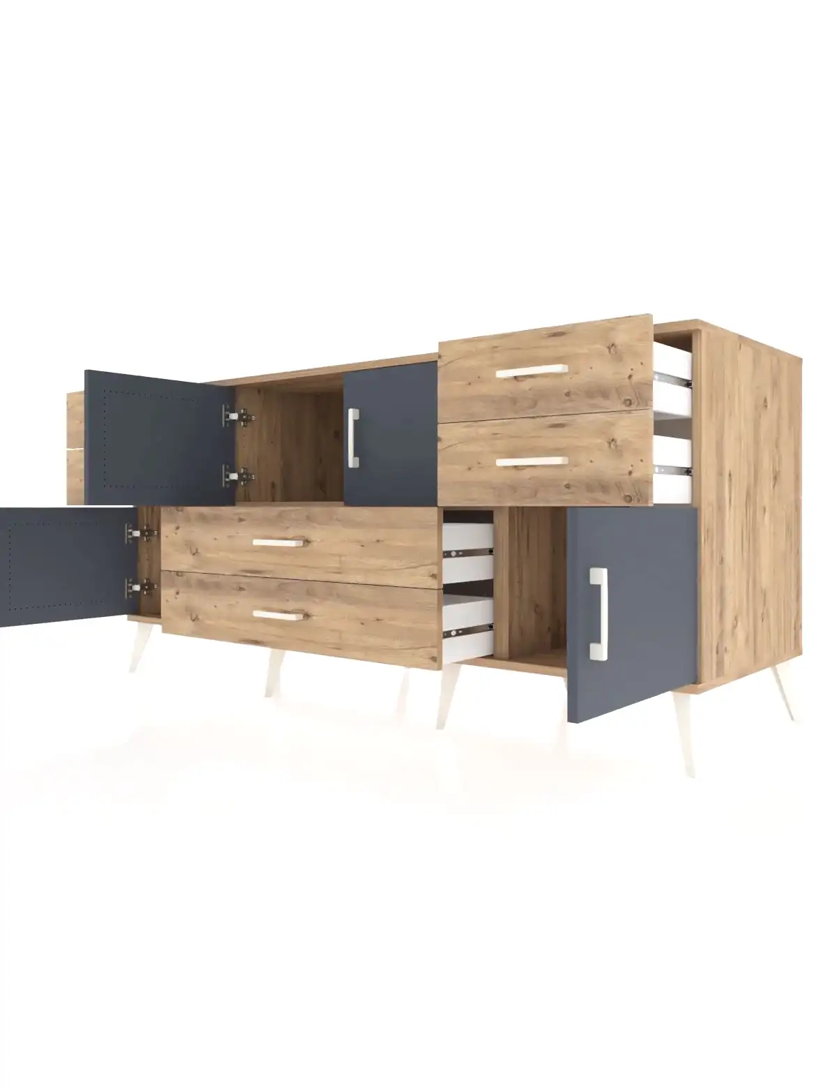 Kronos Konsol Tek Raflı 6 Çekmeceli 4 Kapaklı 176x59x83 - S610M005V27C