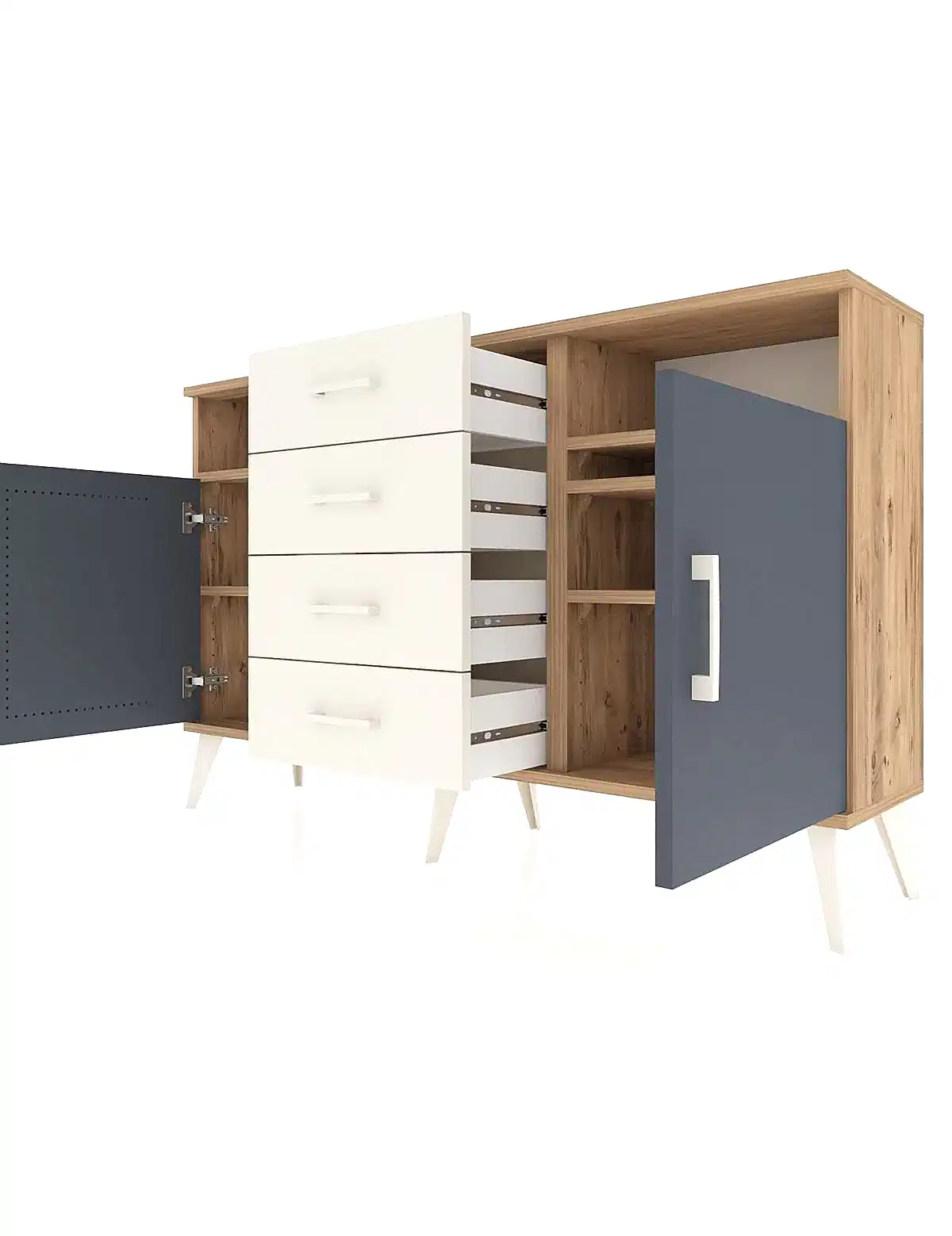 Arges Konsol 4 Raflı 4 Çekmeceli 2 Kapaklı 132x30x83 - S144M019V25A